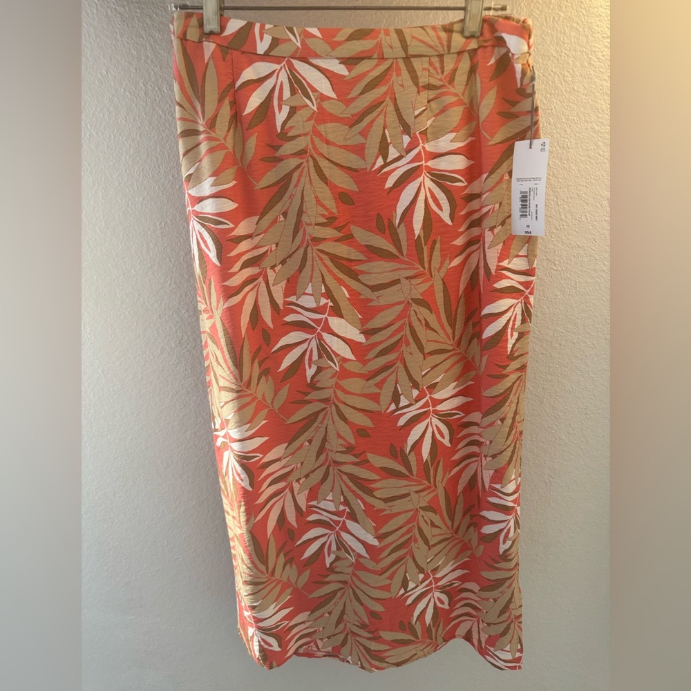 Liz Claiborne NWT Coral and Beige Porcelain Palm Print Skirt SZ 10